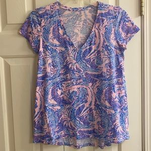 Lilly Pulitzer alligator blue pink top size S